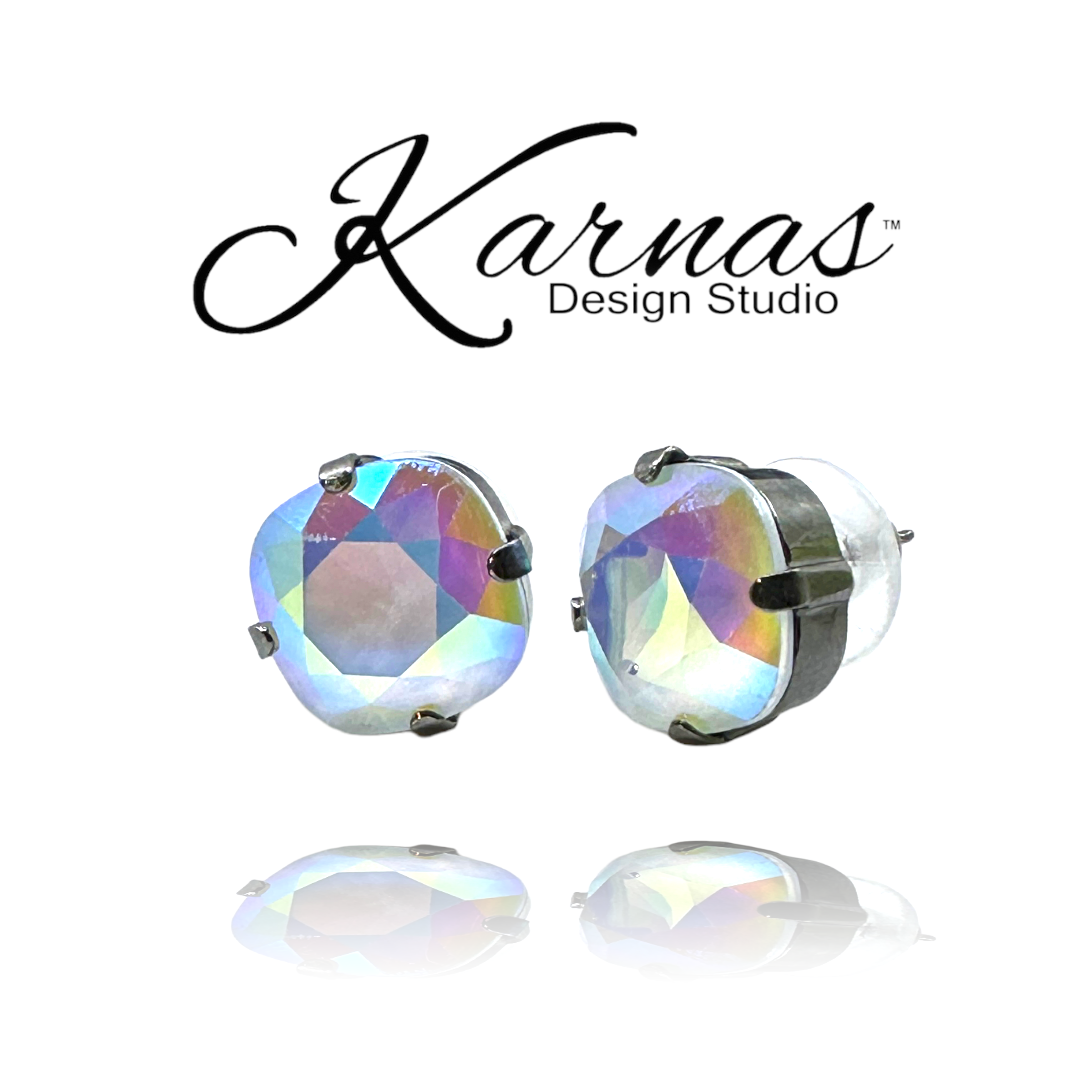 Powder Blue AB Cushion Cut Stud Earrings - Image 2