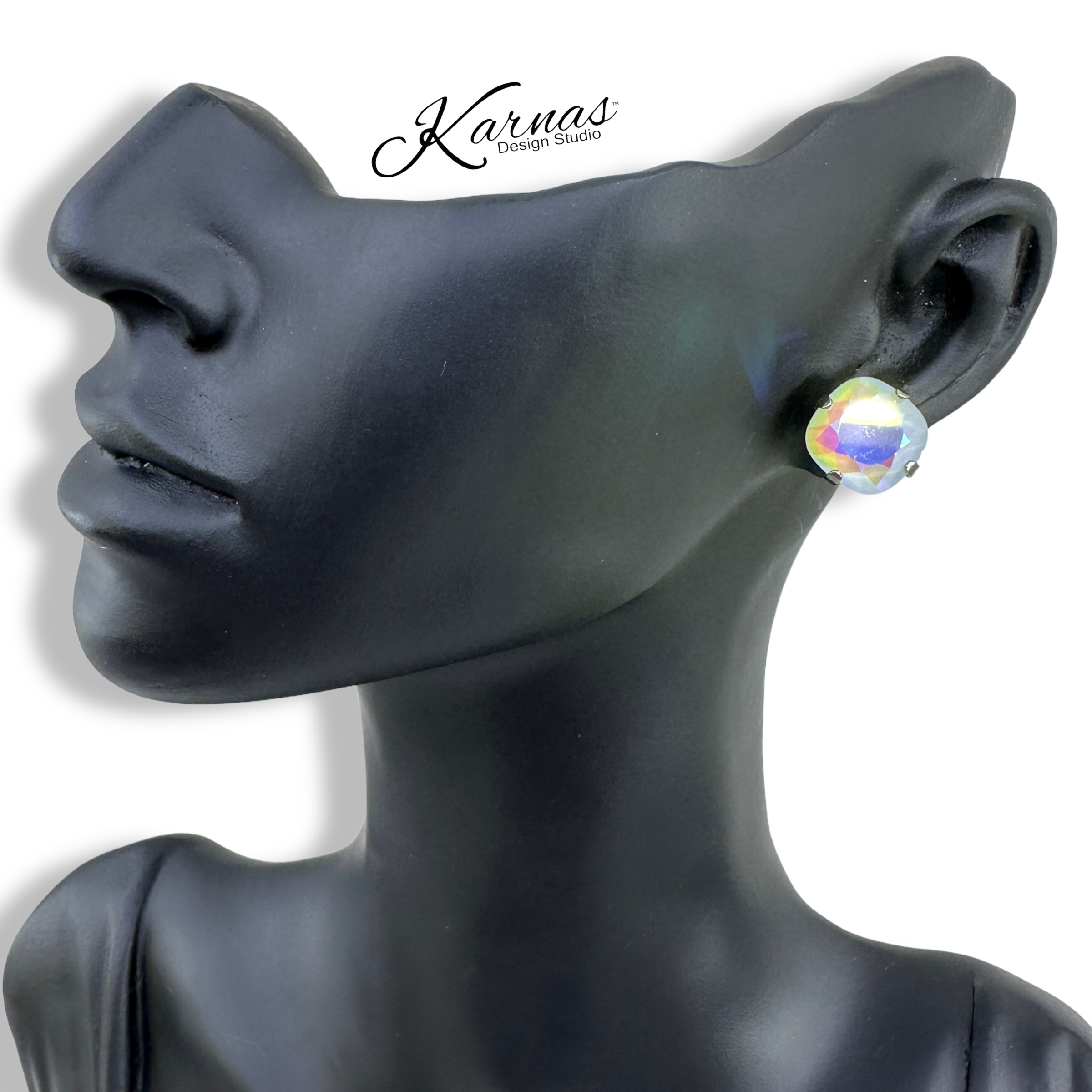 Powder Blue AB Cushion Cut Stud Earrings - Image 3