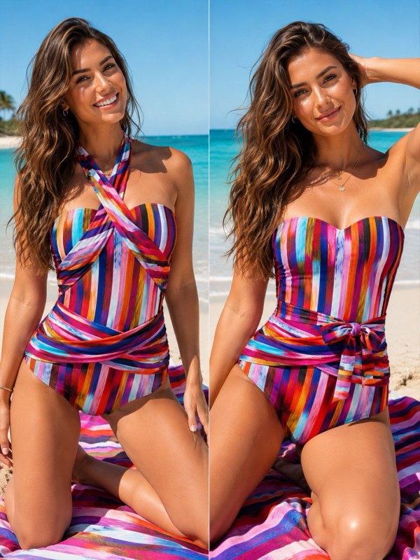 Athena Ashlyn Kaleidostripe Convertible One Piece Swimsuit NWT Medium