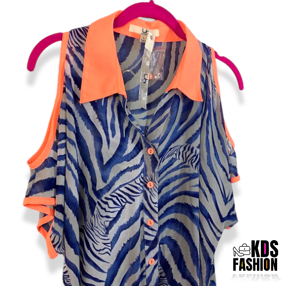 Ya Los Angeles Silk Zebra Print Cold Shoulder Top LG NEW - Image 4