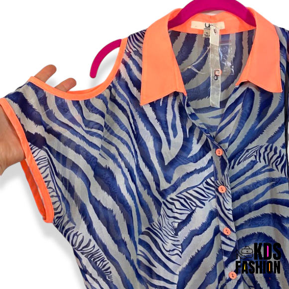 Ya Los Angeles Silk Zebra Print Cold Shoulder Top LG NEW - Image 8