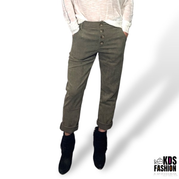 Uniq 4 Button Olive Khaki Green Corduroy Cropped Ankle Pants Medium NWT