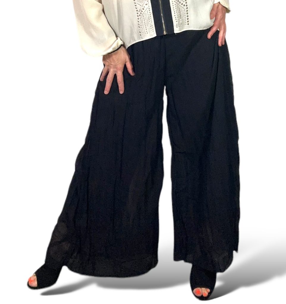 Uniq Sheer Pleated Wide Leg Pants w/Satin Waistband SM NWT
