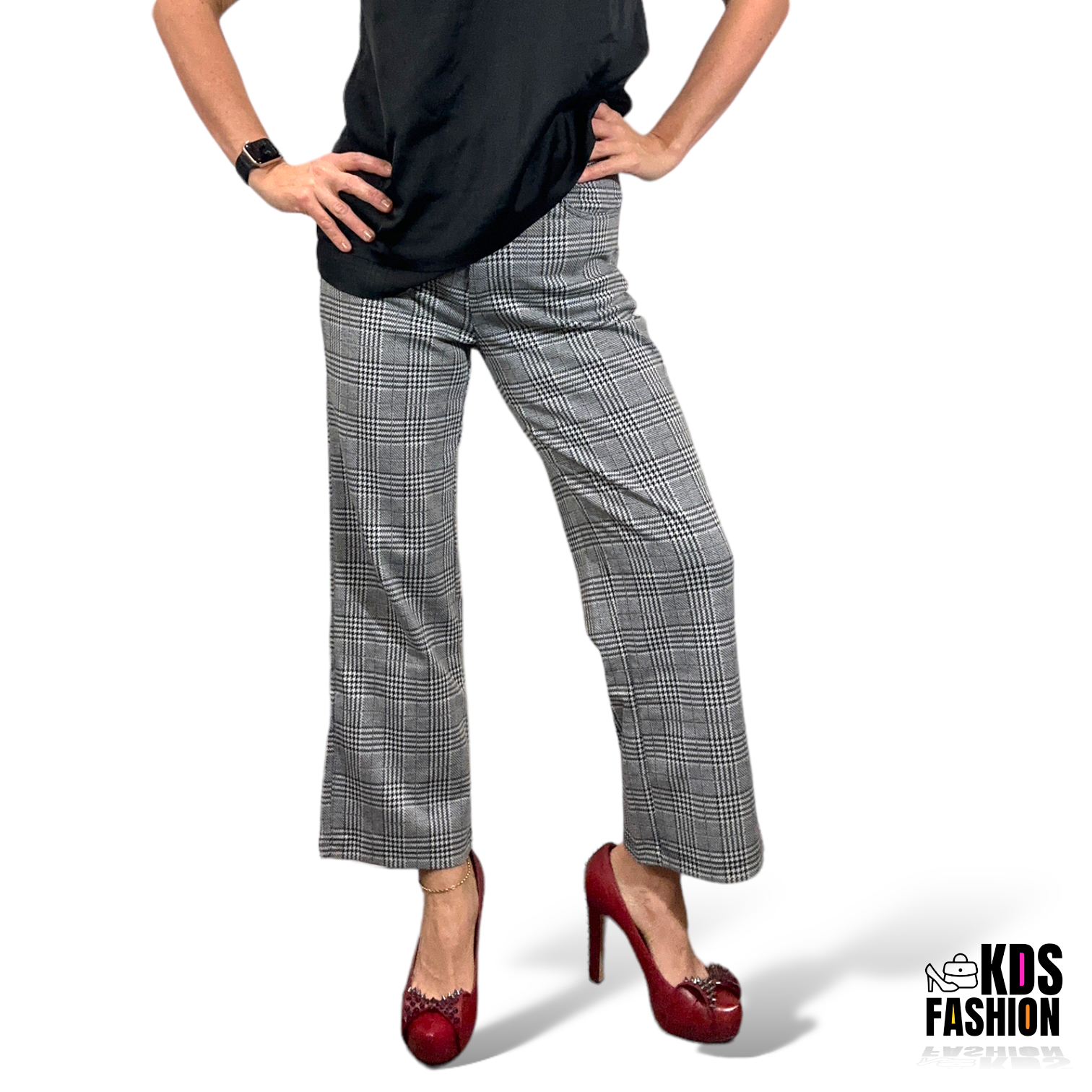 Uniq Black & White Checkered High Rise Cropped Dress Pants Small NWT - Image 2