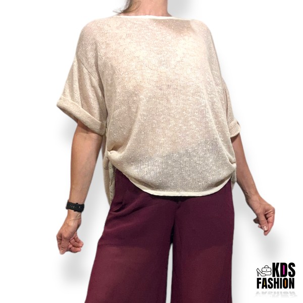 Uniq Oversized Button Side Scoop Neck Top SM