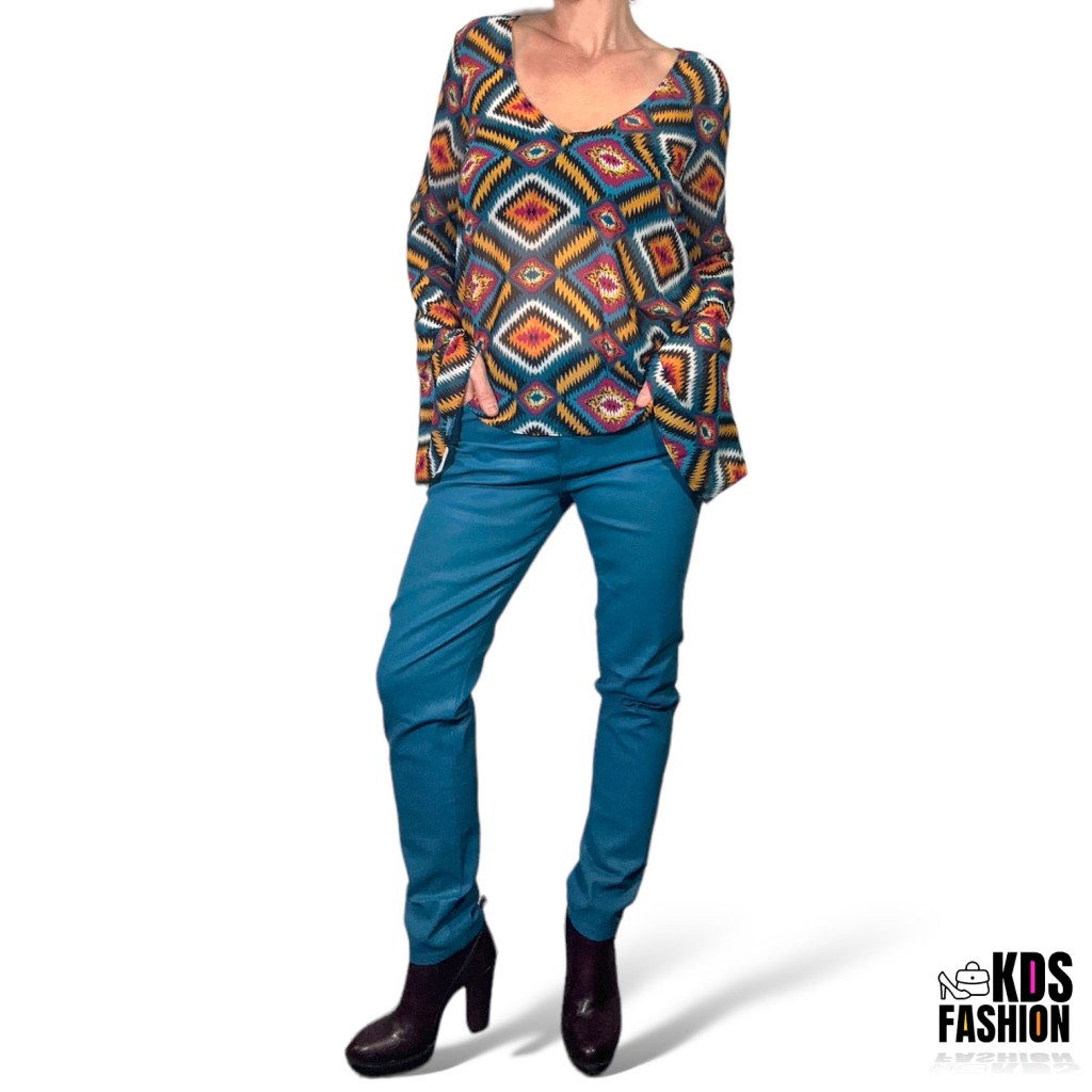 Uniq Turquoise Painted Skinny Pants LG NWT