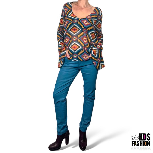 Uniq Turquoise Painted Skinny Pants LG NWT