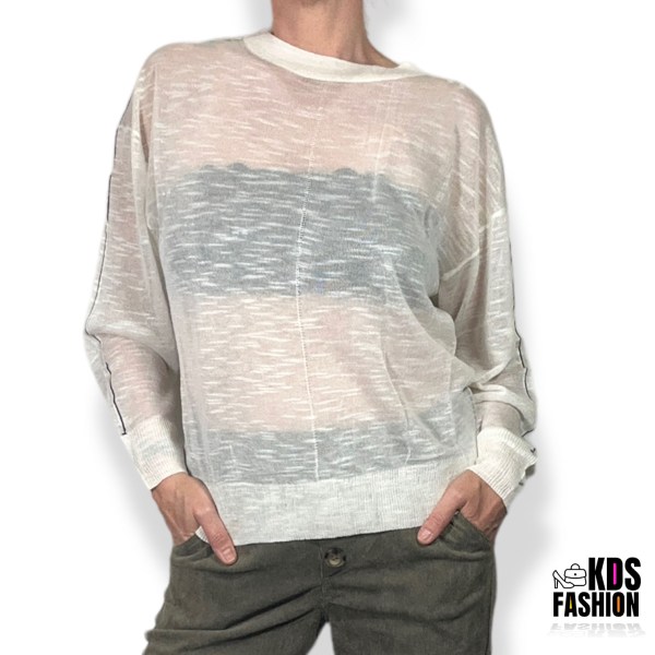 Uniq Sheer Cream Top w/Black Piping SM/MD NWT