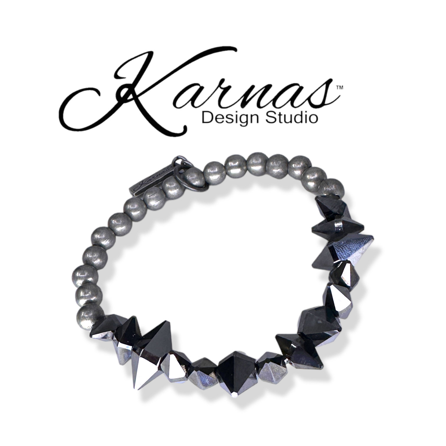 Silver Night Spiked Stretch Bracelet - Image 4