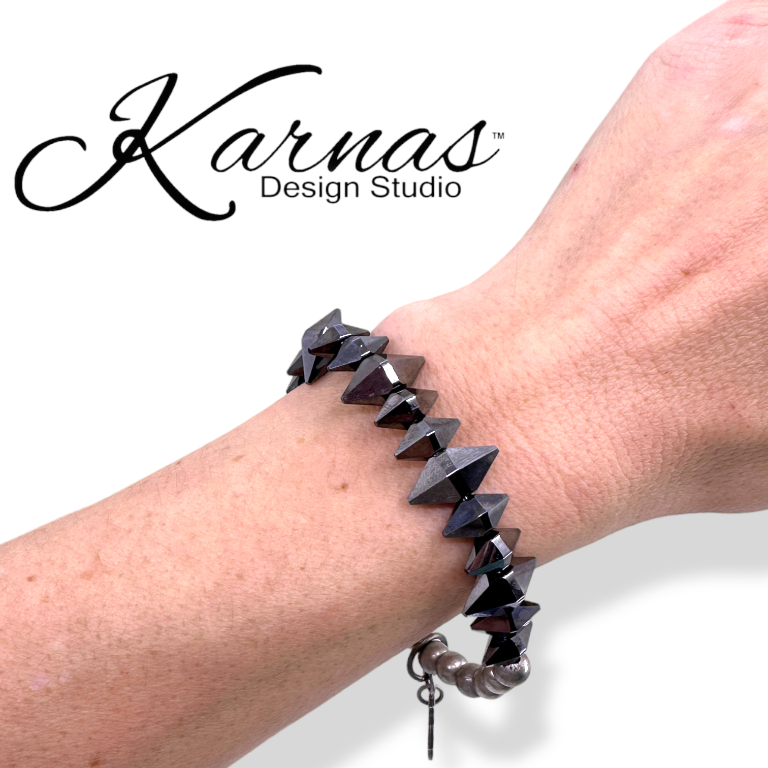 Silver Night Spiked Stretch Bracelet - Image 5