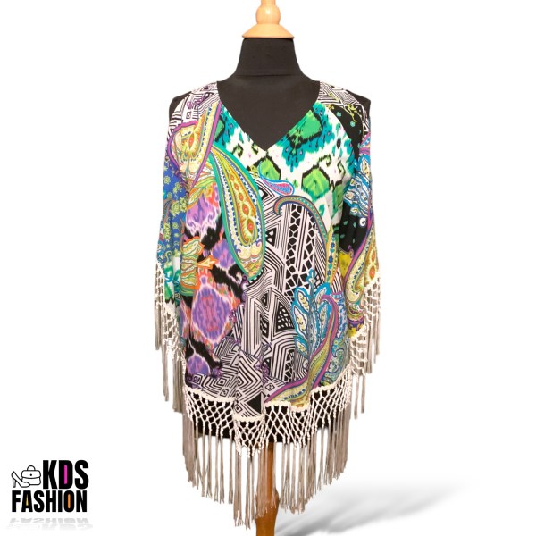 Chicos V-Neck Cold Shoulder Boho Fringe Top Medium