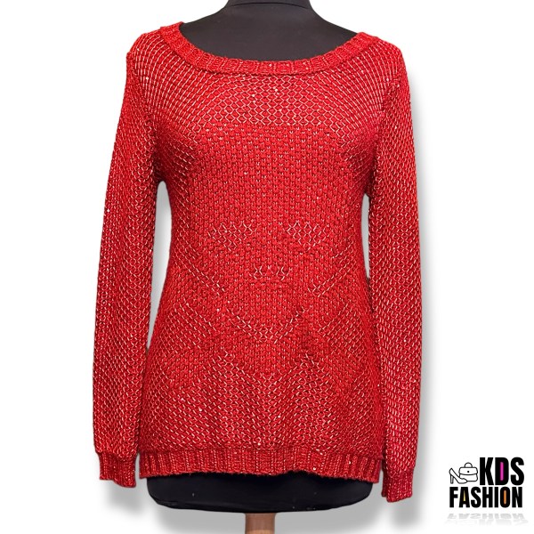 Jaymy USA Sequin & Metallic Threaded Keyhole Back Skull Sweater S/M