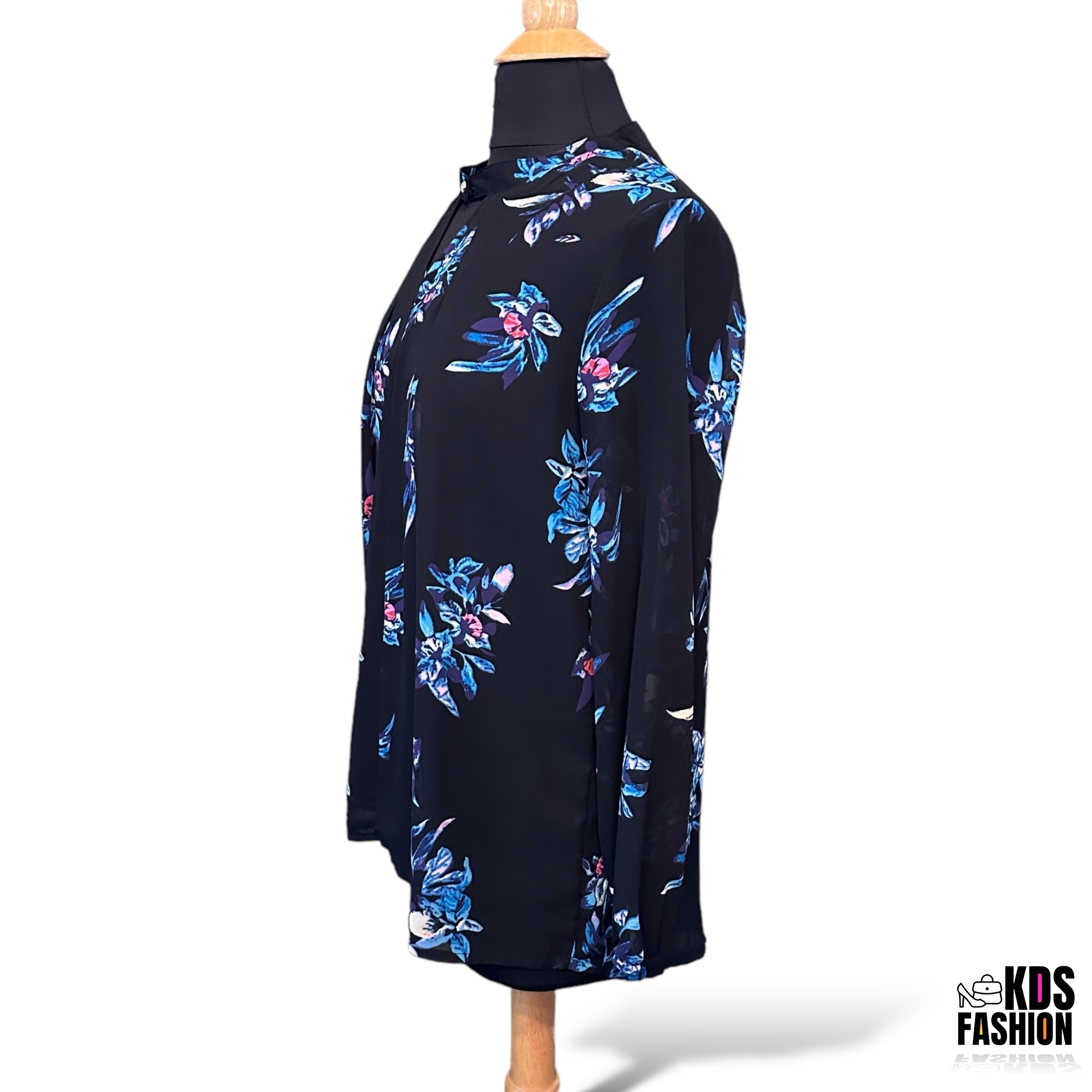 Boutique Floral High Low Pleated Keyhole Blouse LG NWOT - Image 3