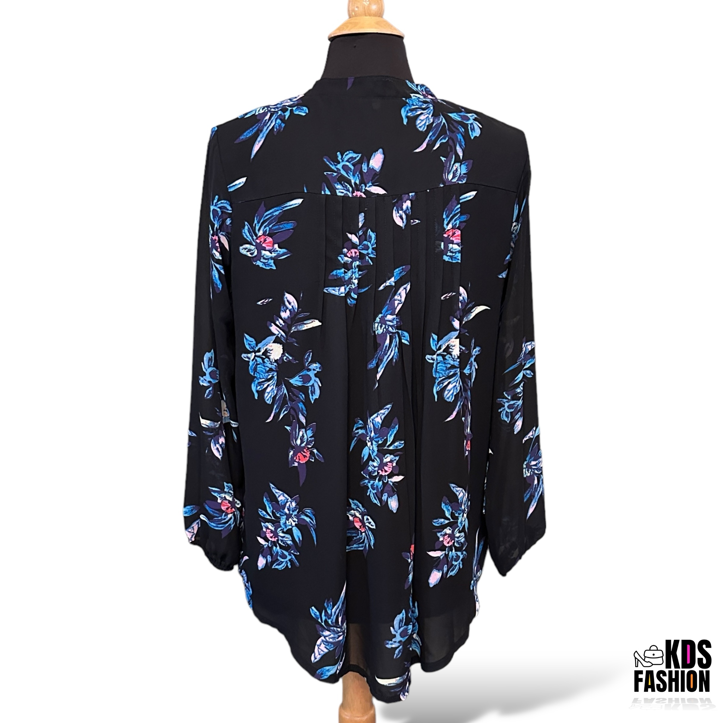 Boutique Floral High Low Pleated Keyhole Blouse LG NWOT - Image 4