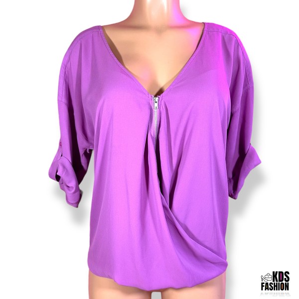 Venus Zipper Front Loose Fit Roll Sleeve Blouse Like New MD