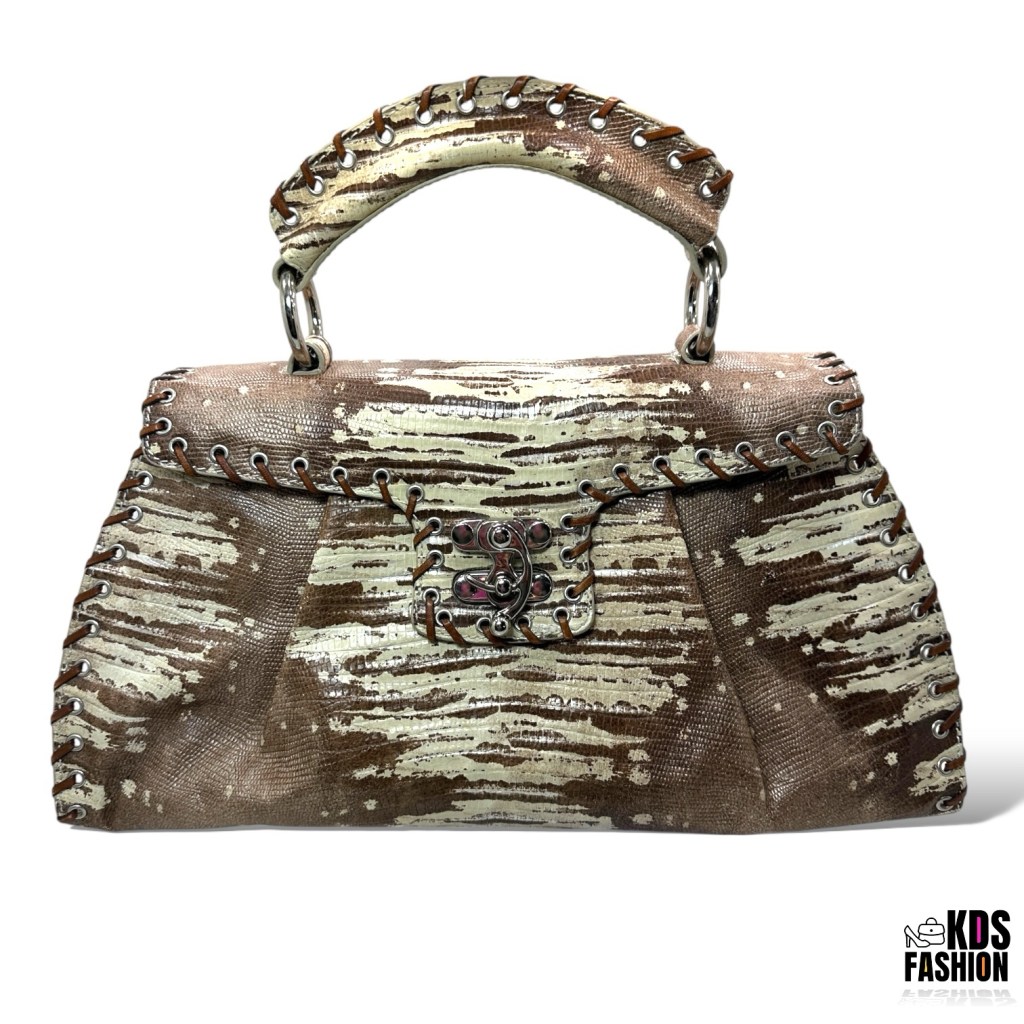 Sondra Roberts Vintage Crocodile Embossed Leather Satchel Bag