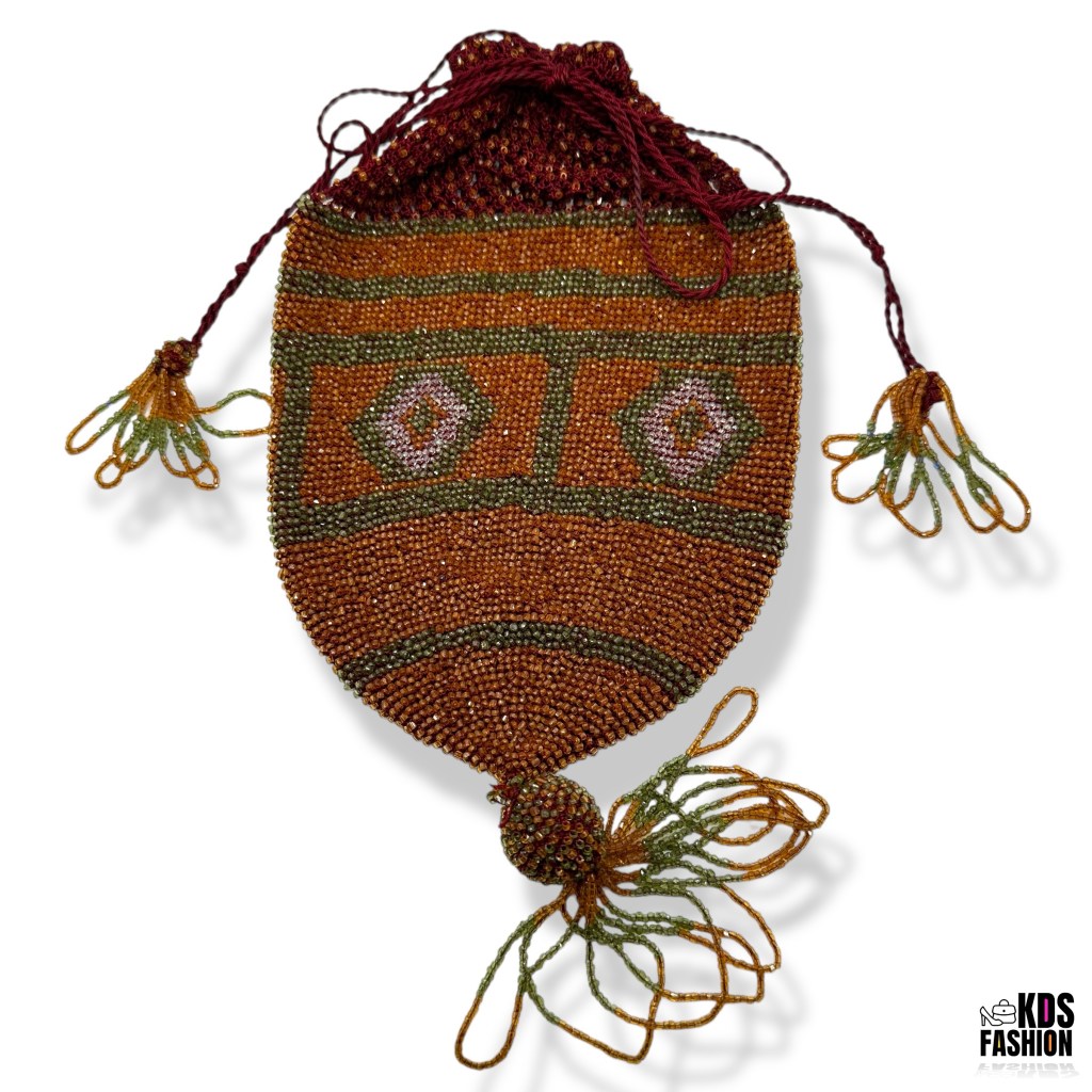 Victorian Era Vintage Micro-Beaded Drawstring Handbag w/Tassels