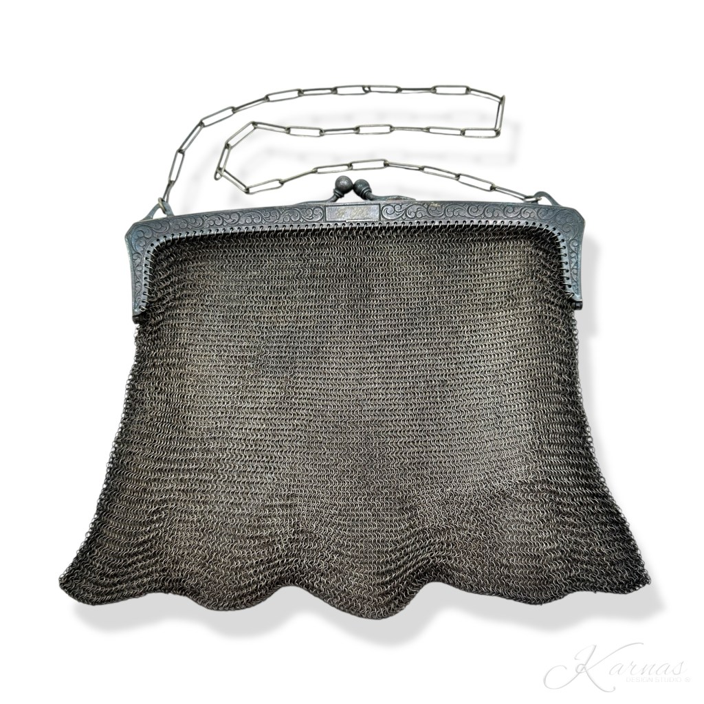 Vintage German Silver Mesh Chainmail Art Nouveau Evening Bag