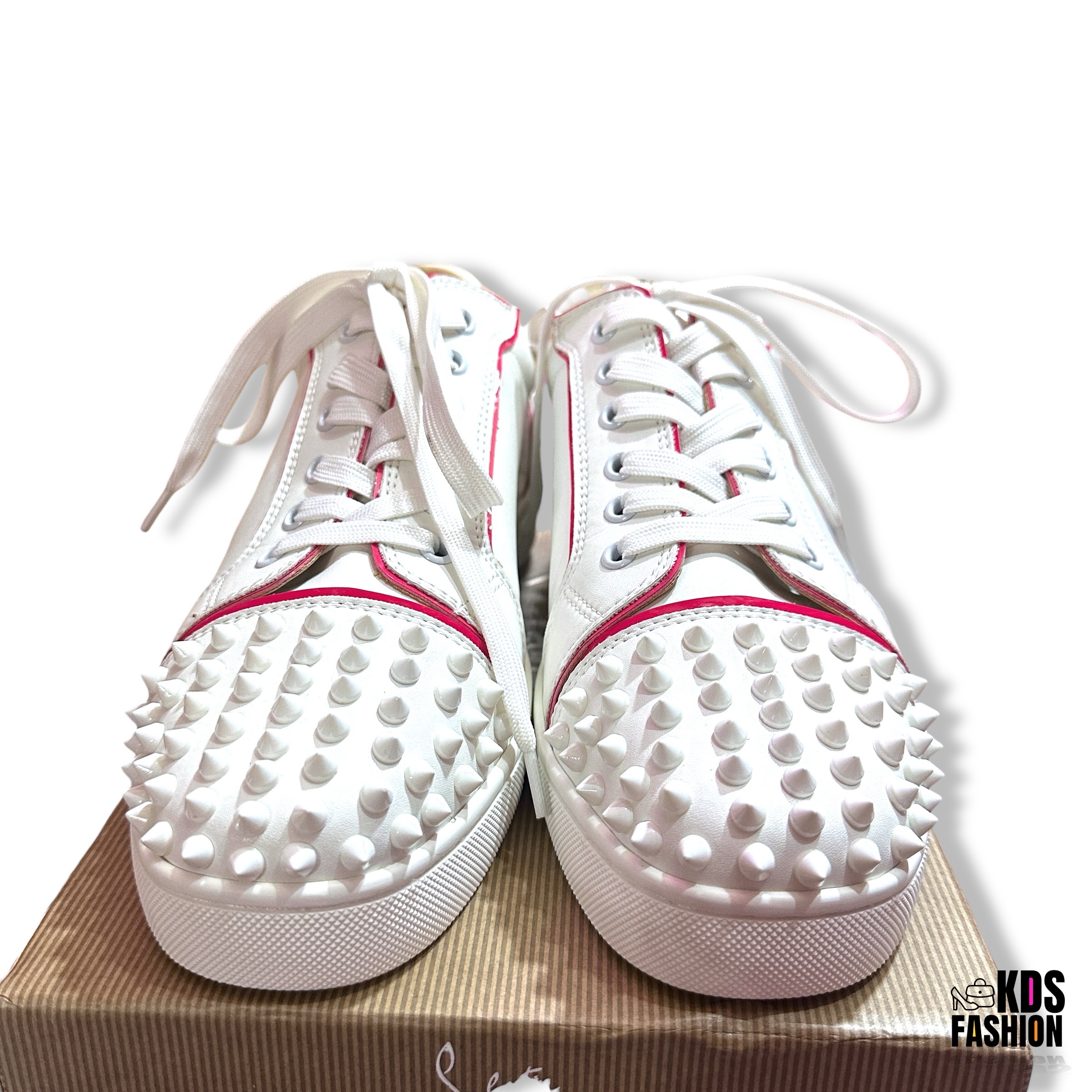 Spiked White and Fuchsia Pink Sneakers NIB Size 40 - Image 2