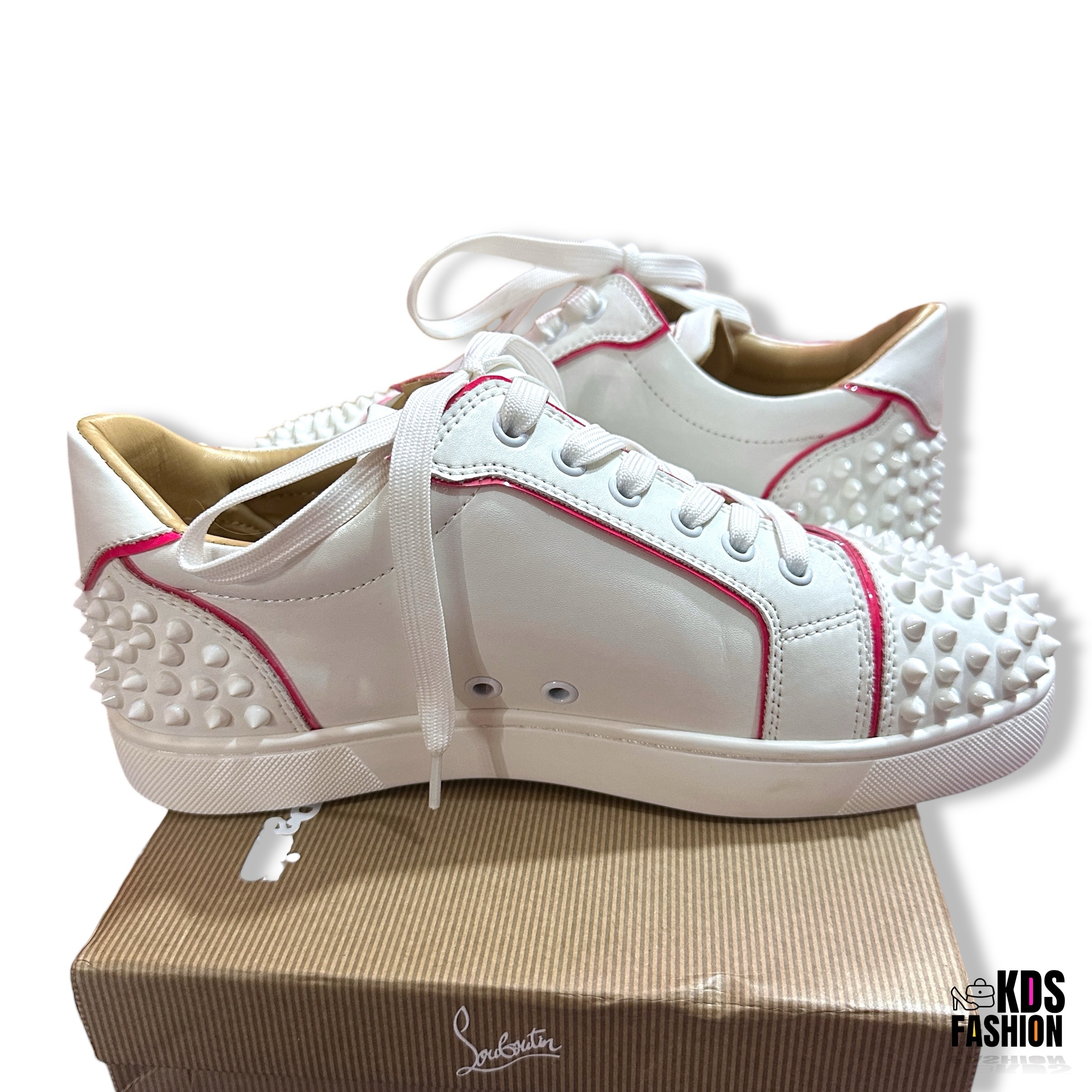 Spiked White and Fuchsia Pink Sneakers NIB Size 40 - Image 3