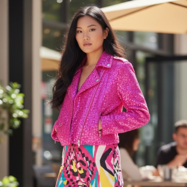 Generation Love Hot Pink Sequin “Whitney” Moto Jacket XS NWOT