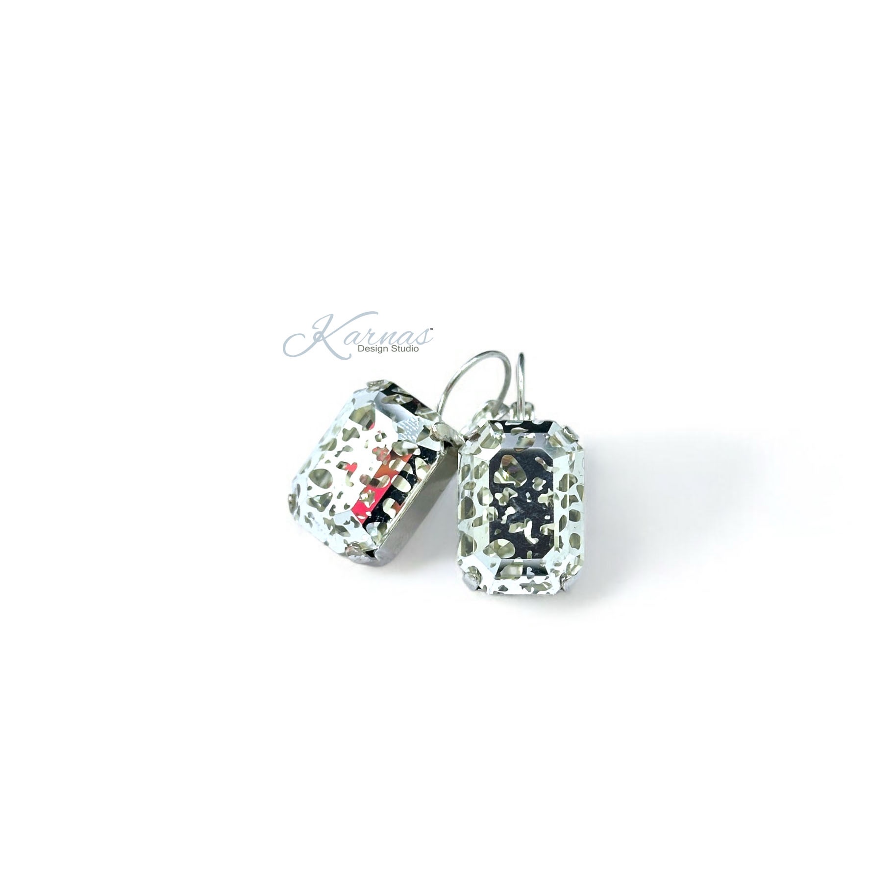 Metallic Patina Emerald Cut Earrings - Image 2