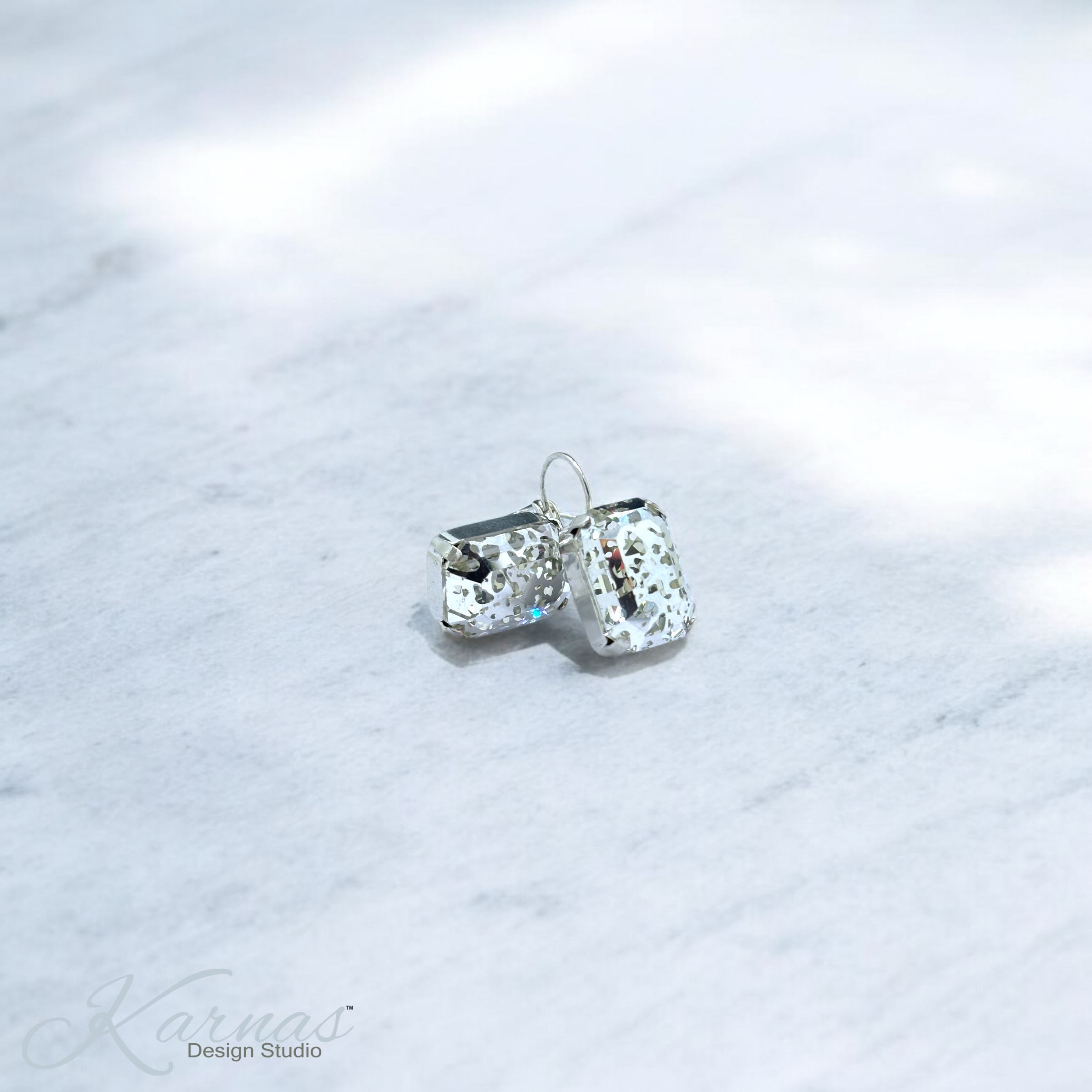 Metallic Patina Emerald Cut Earrings - Image 4