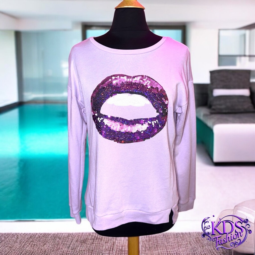 Juicy Couture Sequin Glamour Lips Pullover Sweatshirt LG