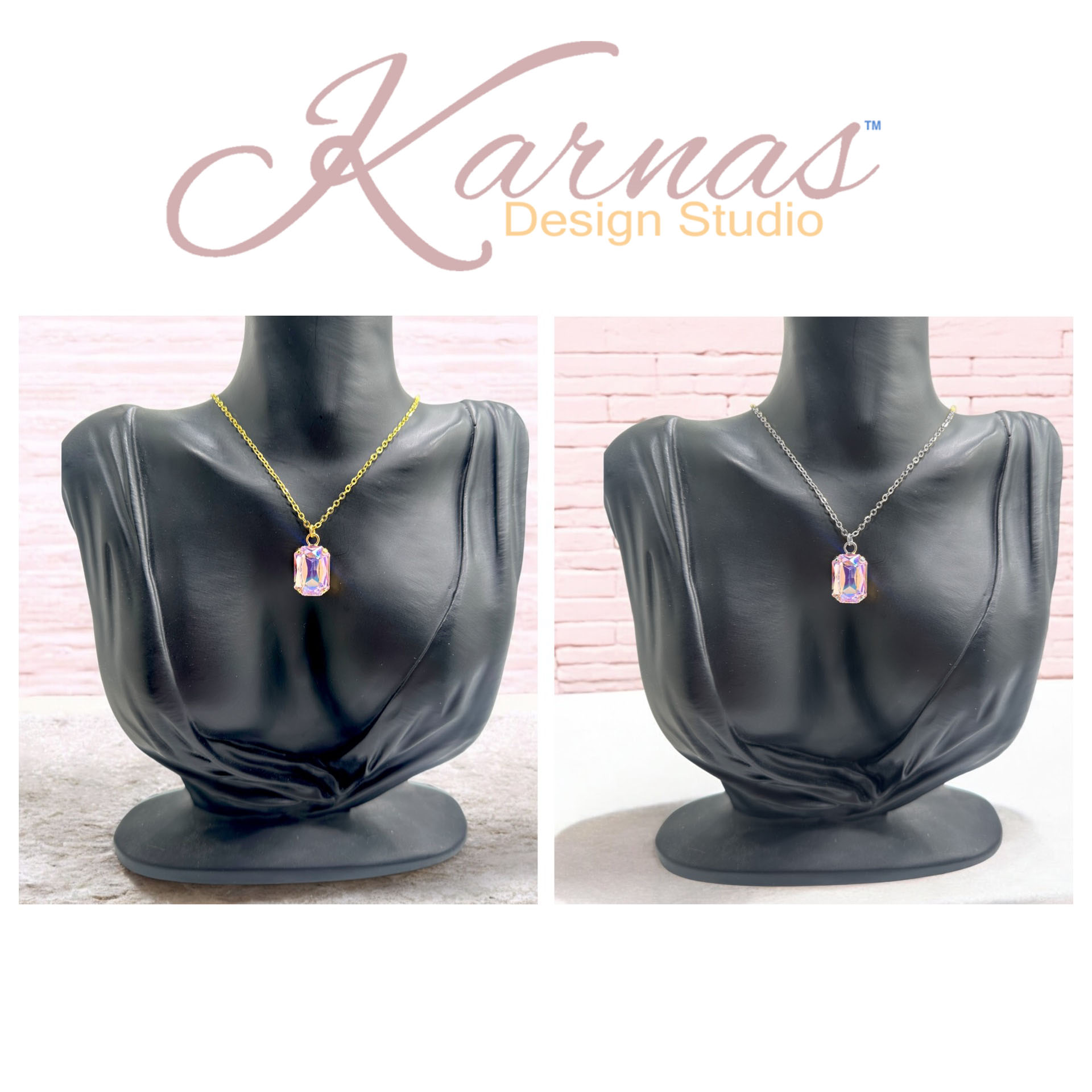 Choose Your Color Emerald Cut Pendant Necklace - Image 2