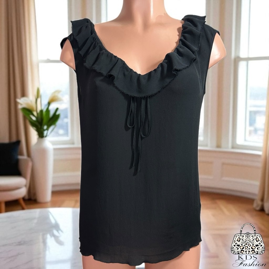 Tory Burch Silk Ruffle Tie Front Sleeveless Blouse US 10