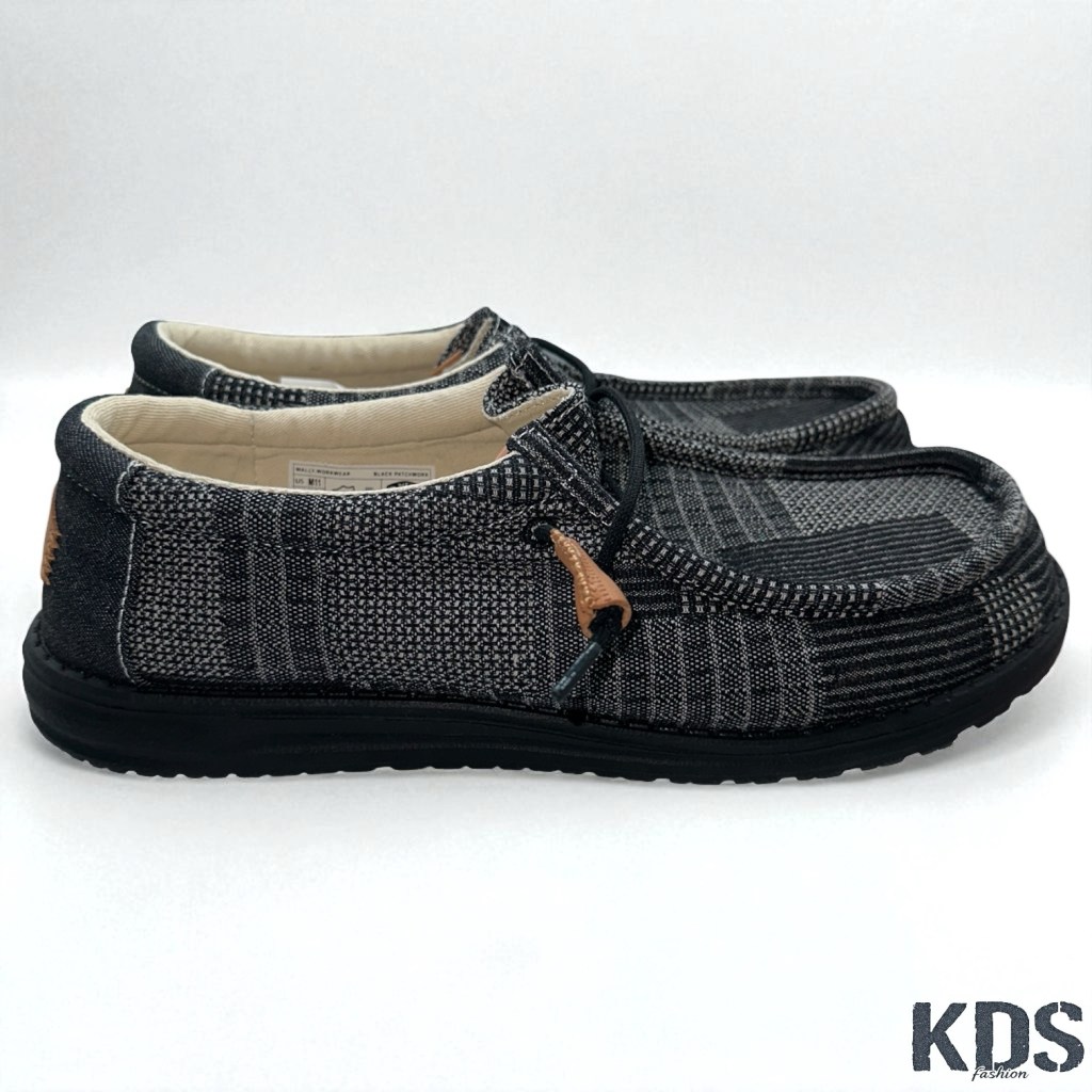 Hey Dude Men’s Wally Workwear Black Patchwork Shoes Size 11