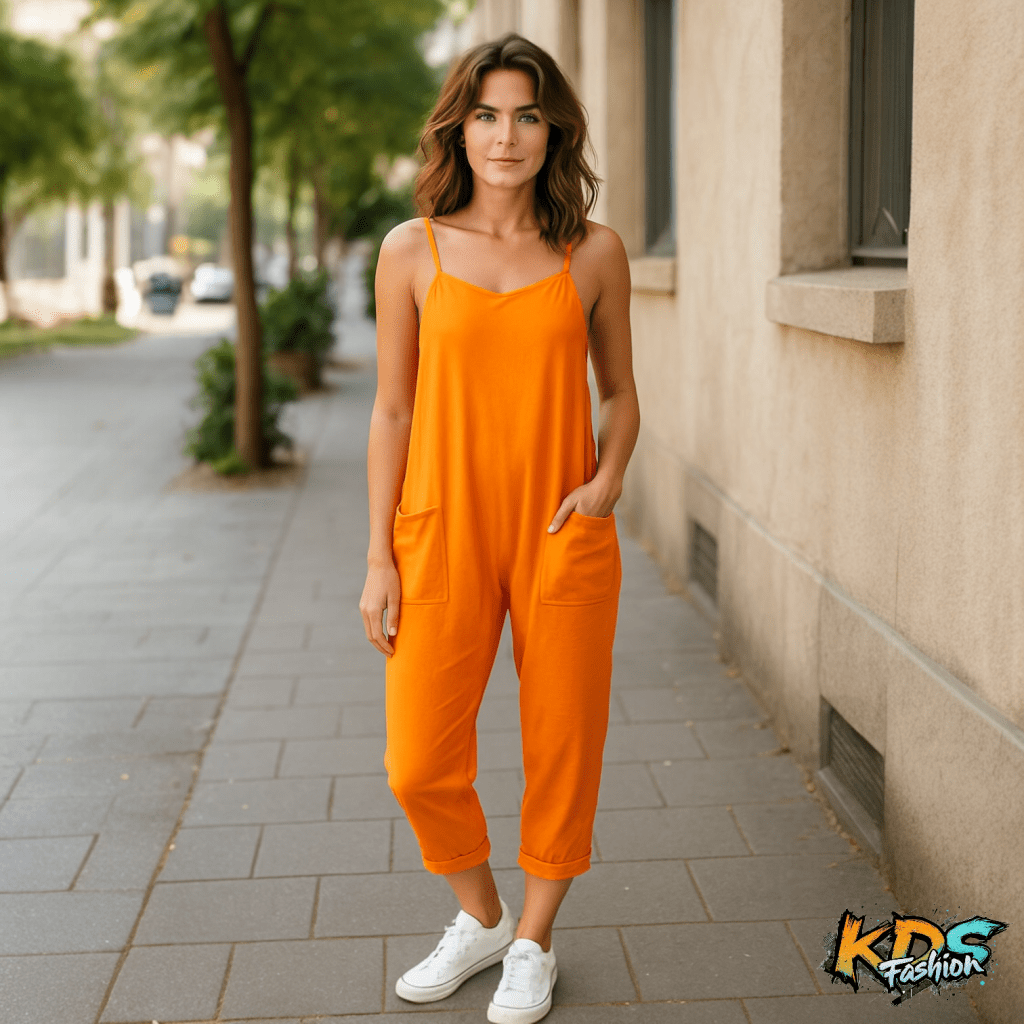Women's Orange Hotshot Style Onsie Spaghetti Strap Jumper New SM
