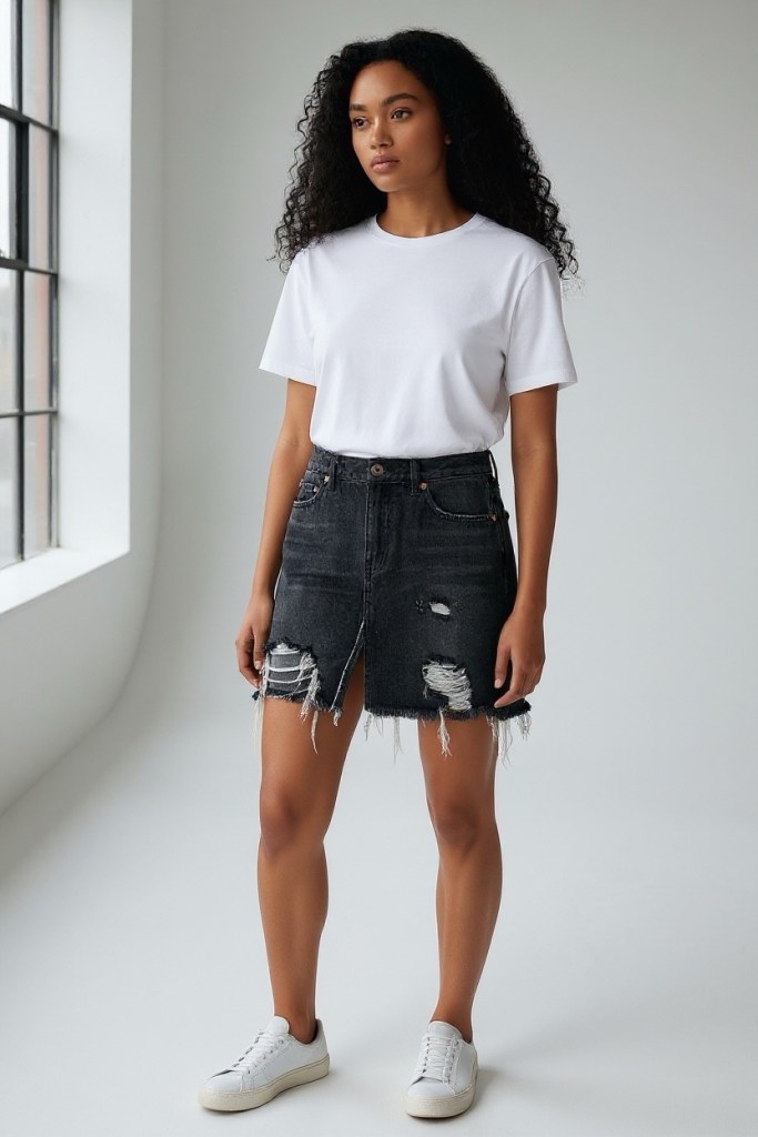 We The Free Distressed Black Denim Mini Skirt | Size 26