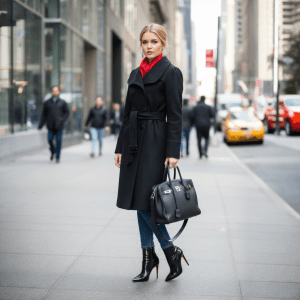 Guess Black Wool Blend Belted Coat | Women’s XL Classic Double-Breasted