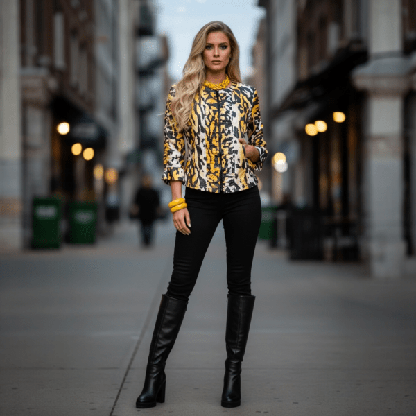 Clara Sunwoo Liquid Leather Reptile Animal Print Jacket w/Ruched Sleeves MD