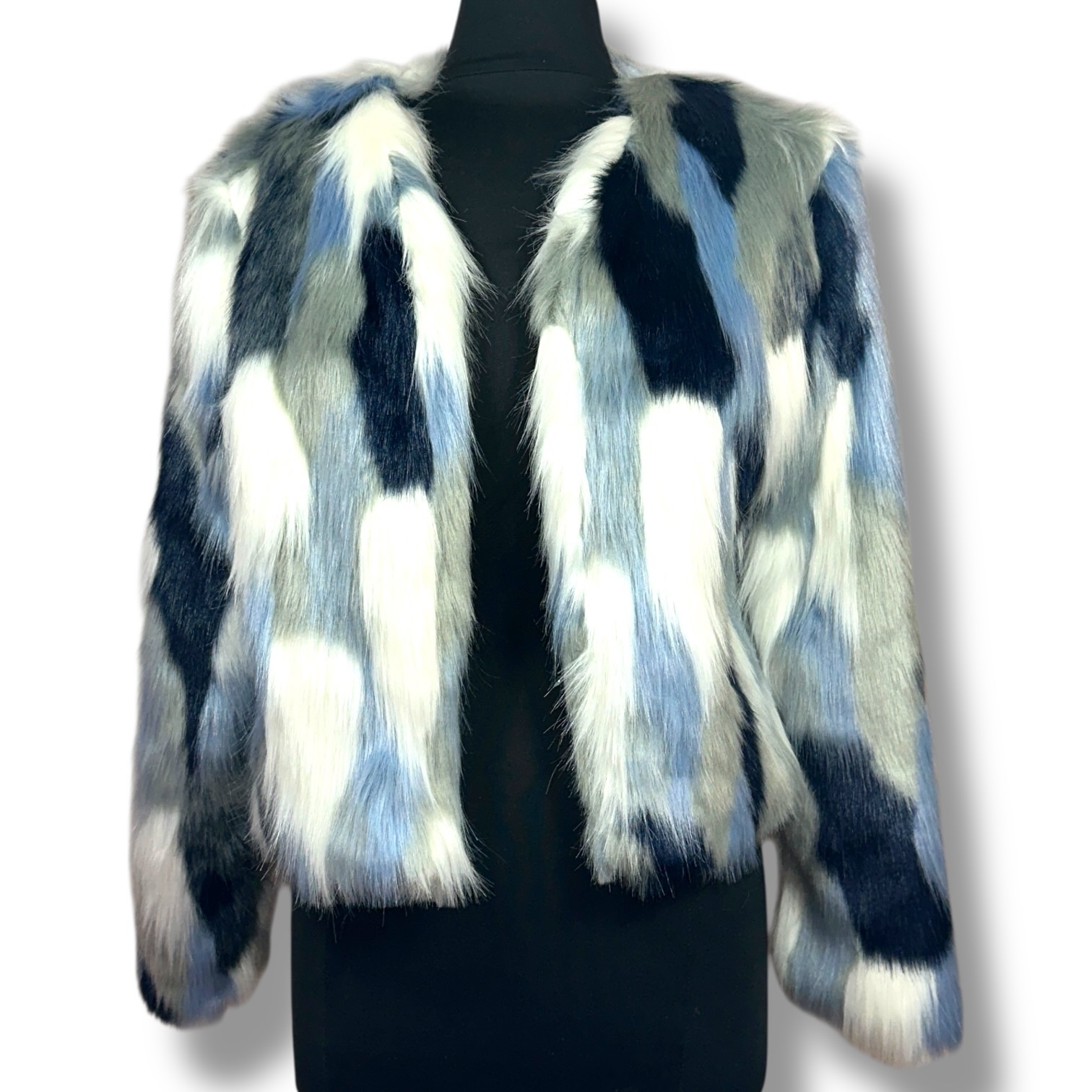 Luxe Blue Grey Faux Fur Jacket – Sold Out Online – Size Small - Image 2