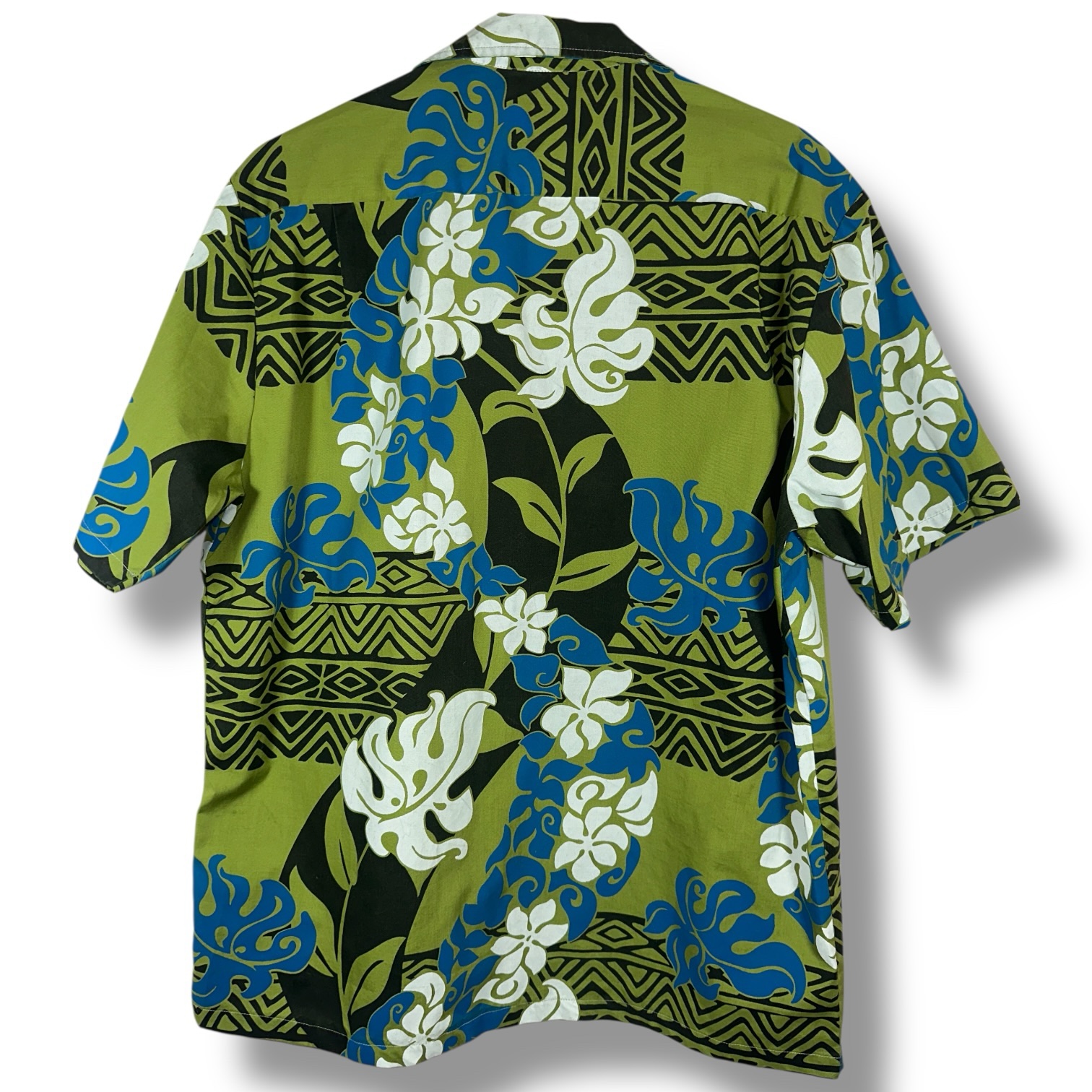 Howie Made in Hawaii Men’s Large Green Blue Floral Hawaiian Shirt - Image 5