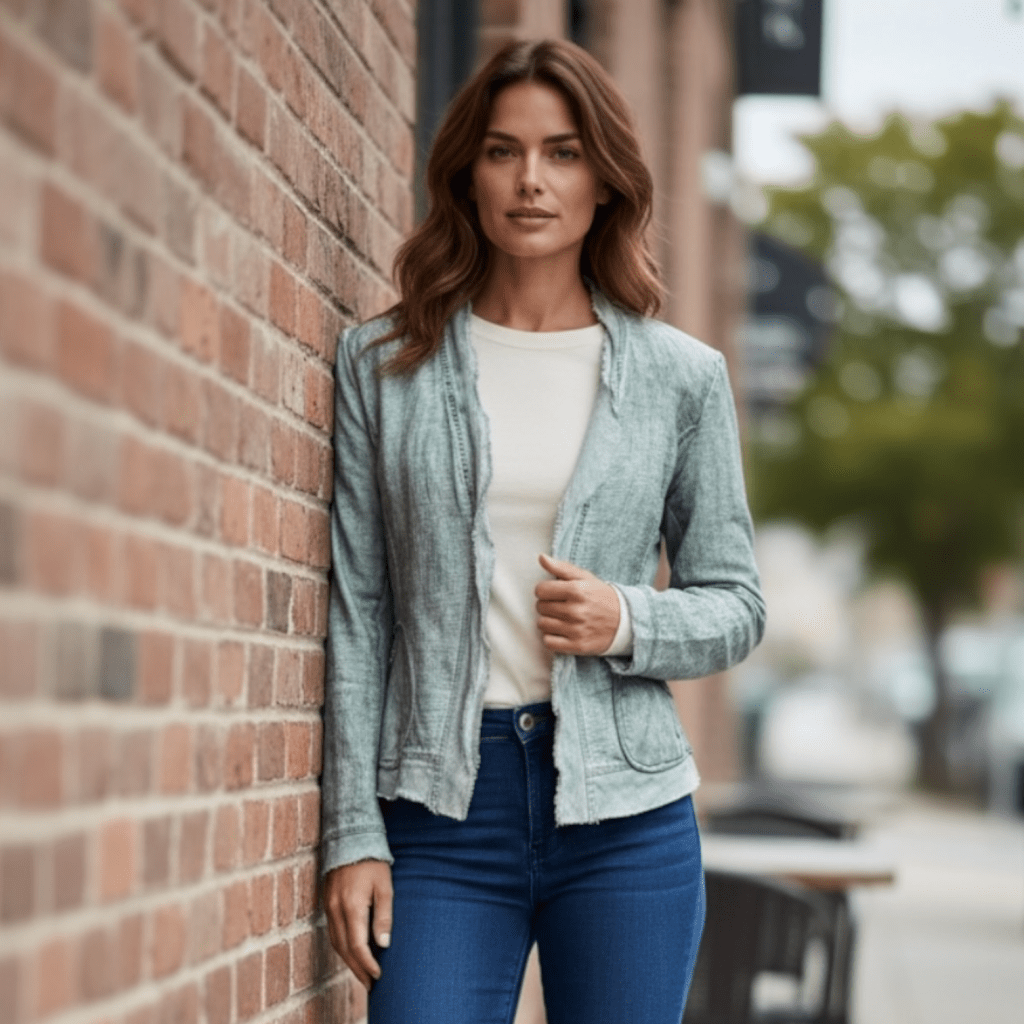 Yest 100% Linen Raw Edge Jacket – Sage Green – Size 6