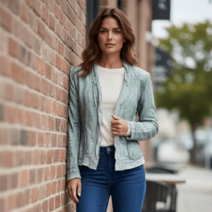 Yest 100% Linen Raw Edge Jacket – Sage Green – Size 6