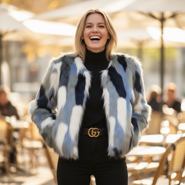 Luxe Blue Grey Faux Fur Jacket – Sold Out Online – Size Small