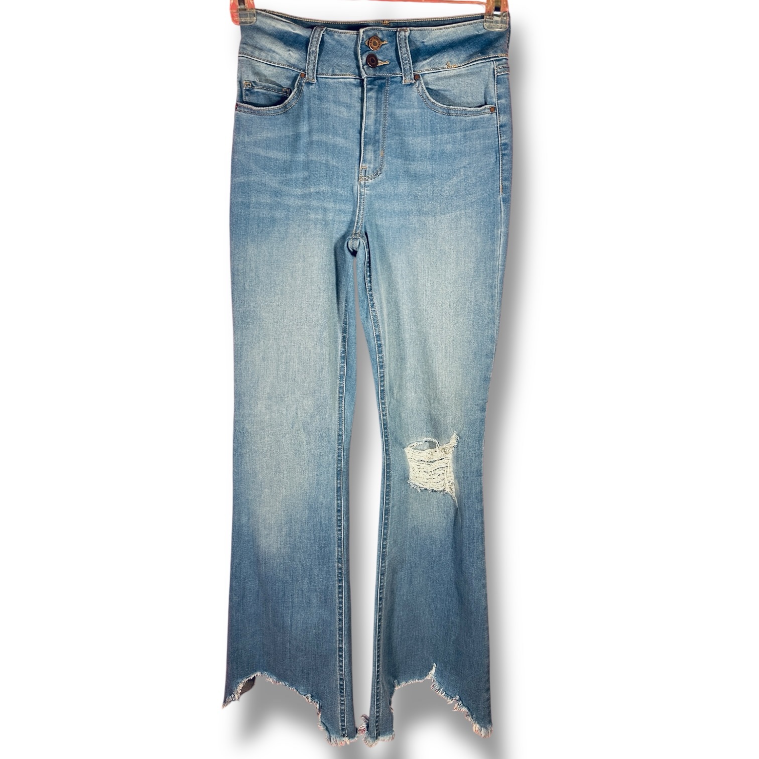 Sincerely Jules Distressed Flare Jeans Raw Hem Stretch Denim Size 26 - Image 2