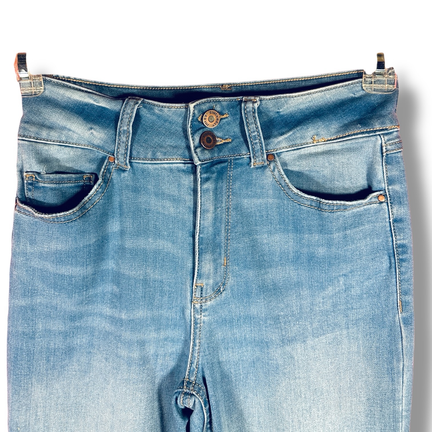 Sincerely Jules Distressed Flare Jeans Raw Hem Stretch Denim Size 26 - Image 4