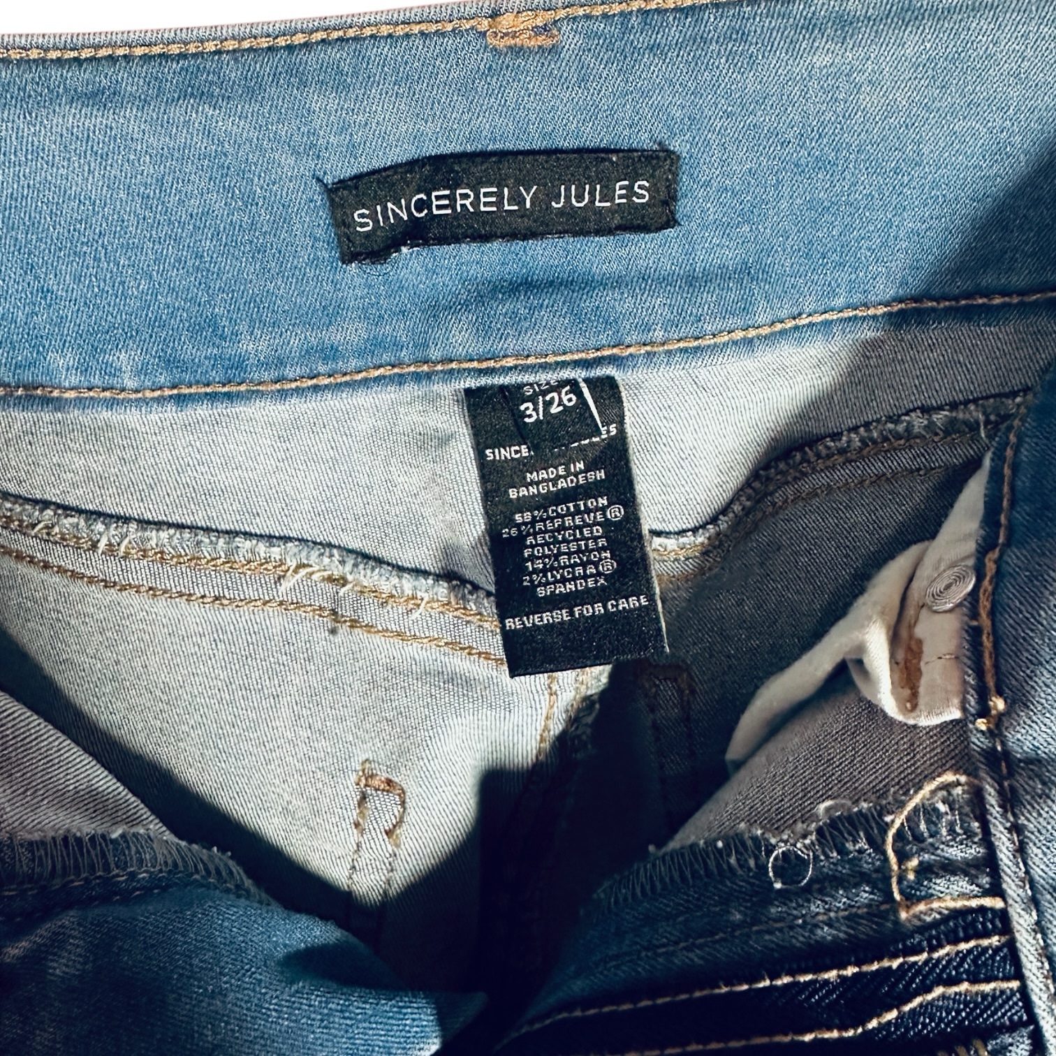 Sincerely Jules Distressed Flare Jeans Raw Hem Stretch Denim Size 26 - Image 6