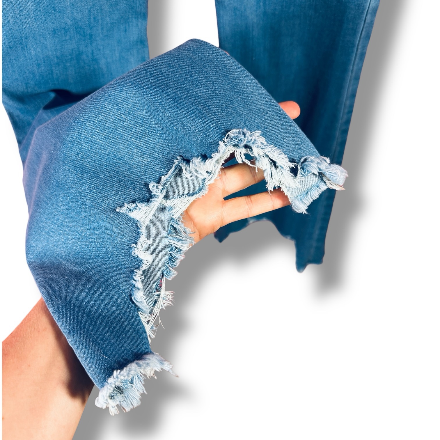 Sincerely Jules Distressed Flare Jeans Raw Hem Stretch Denim Size 26 - Image 7