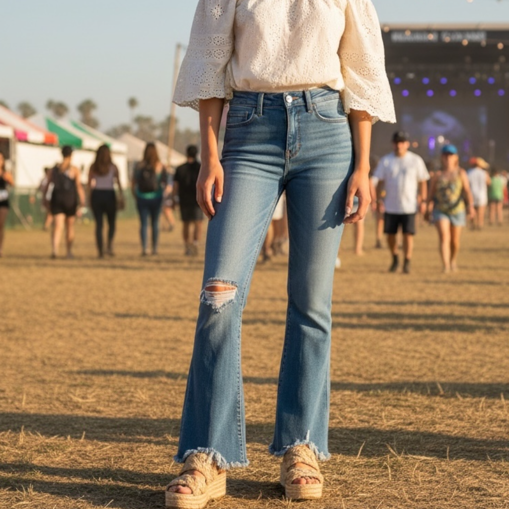 Sincerely Jules Distressed Flare Jeans Raw Hem Stretch Denim Size 26