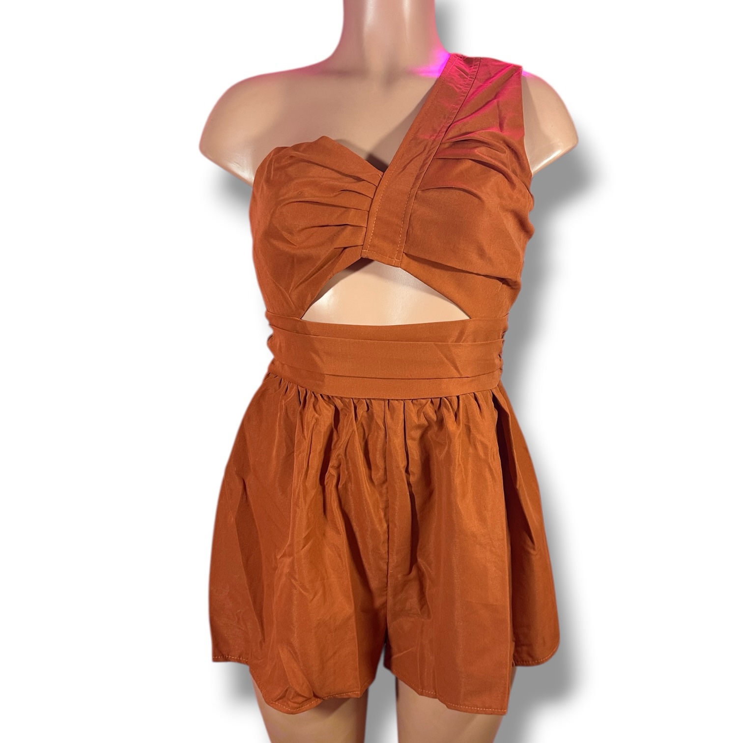 SHEIN Rust One Shoulder Cutout Romper – Medium - Image 2