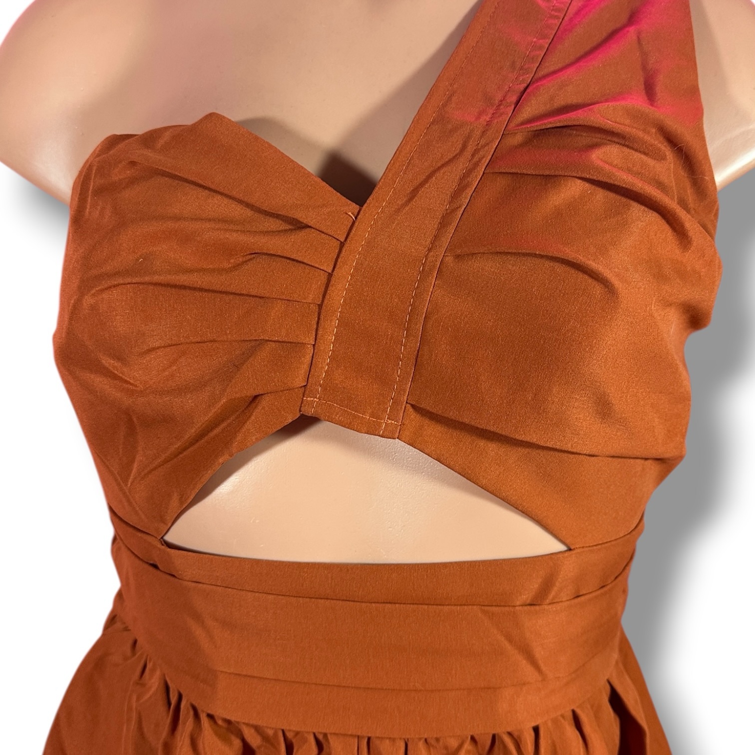 SHEIN Rust One Shoulder Cutout Romper – Medium - Image 3