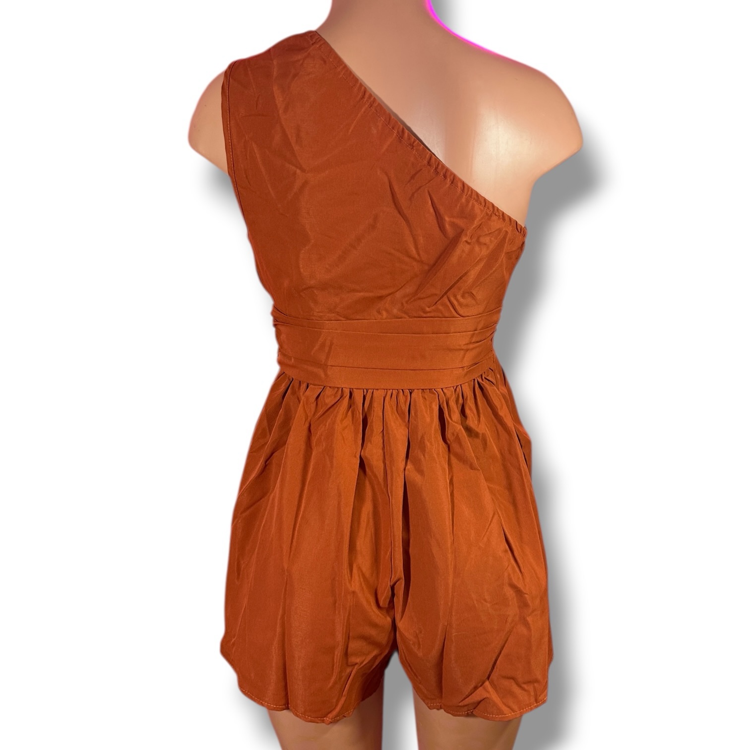 SHEIN Rust One Shoulder Cutout Romper – Medium - Image 5
