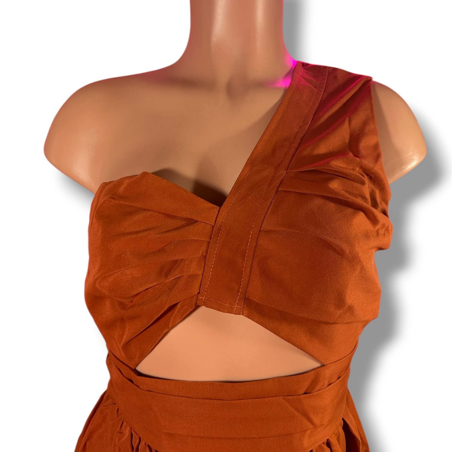 SHEIN Rust One Shoulder Cutout Romper – Medium - Image 9