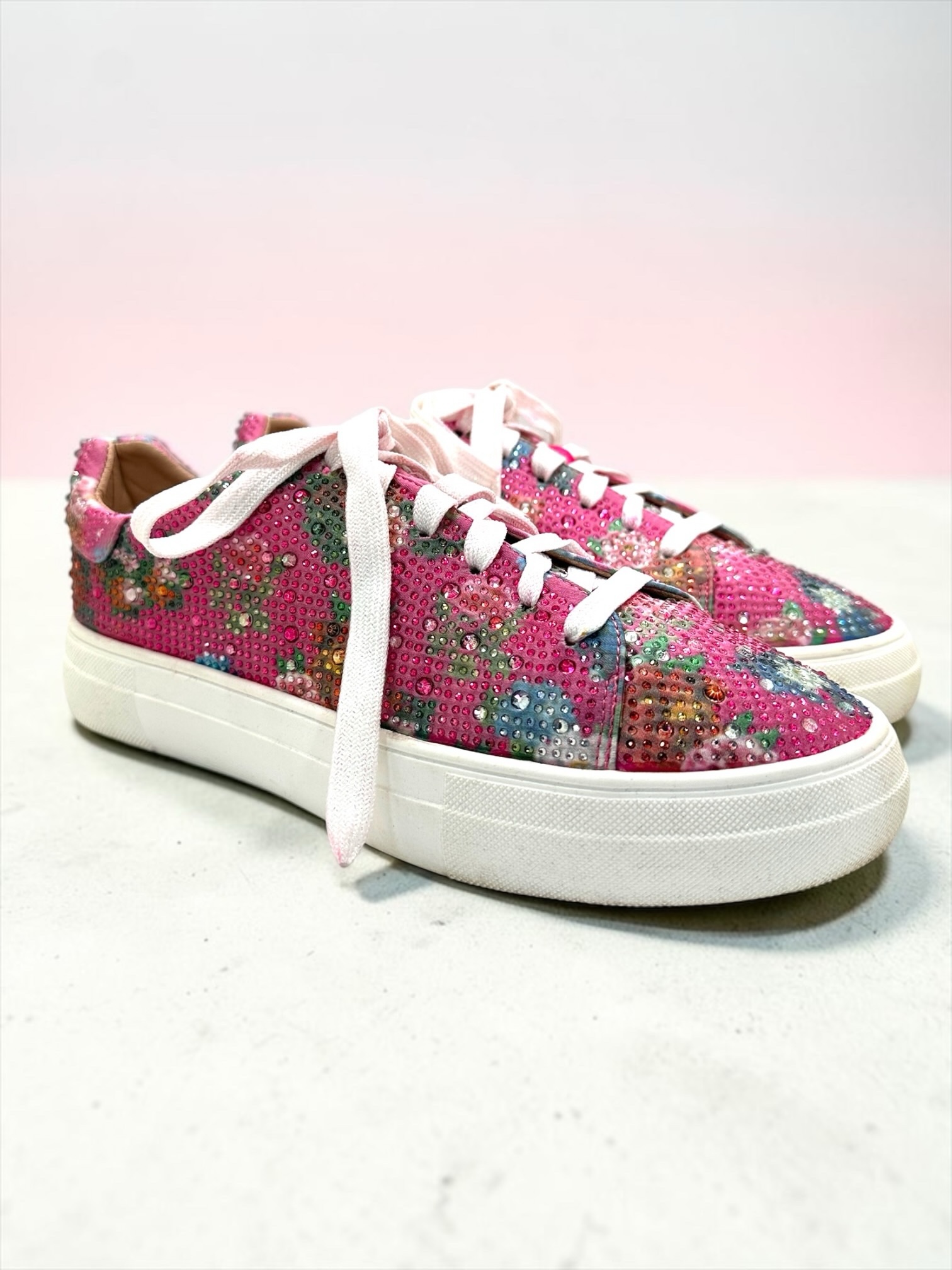 SHEIN Rhinestone Platform Sneakers Pink Floral Bling Shoes Size 8.5 - Image 2